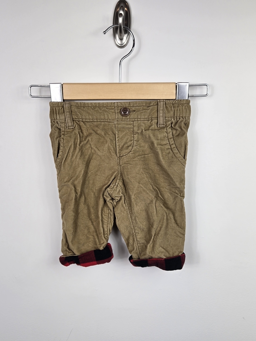 Baby Gap Corduroy Pants Plaid Lined Khaki Pull On Trousers 3-6 Months